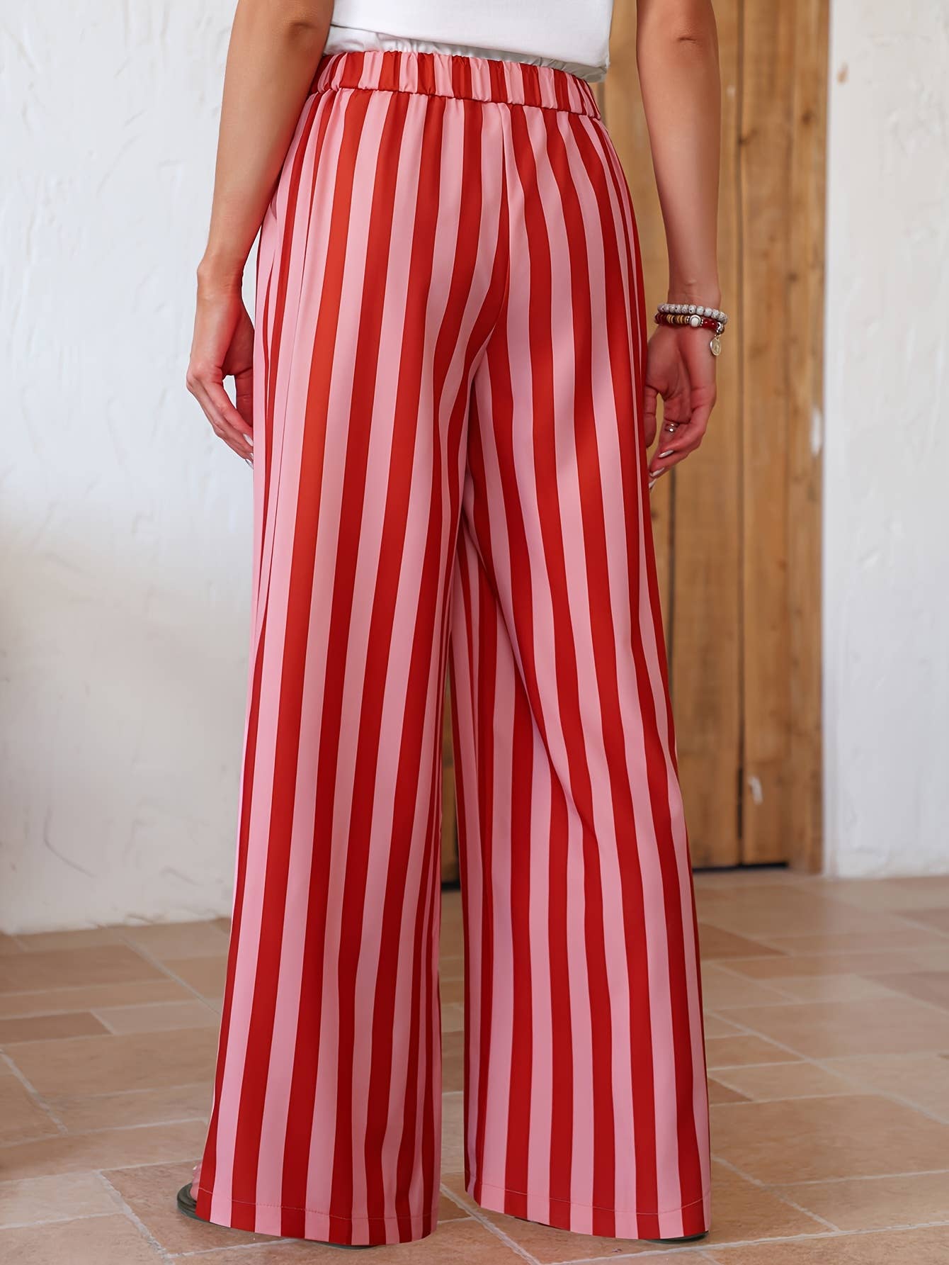 Red and Pink Boho Beach Vertical Stripe Pants