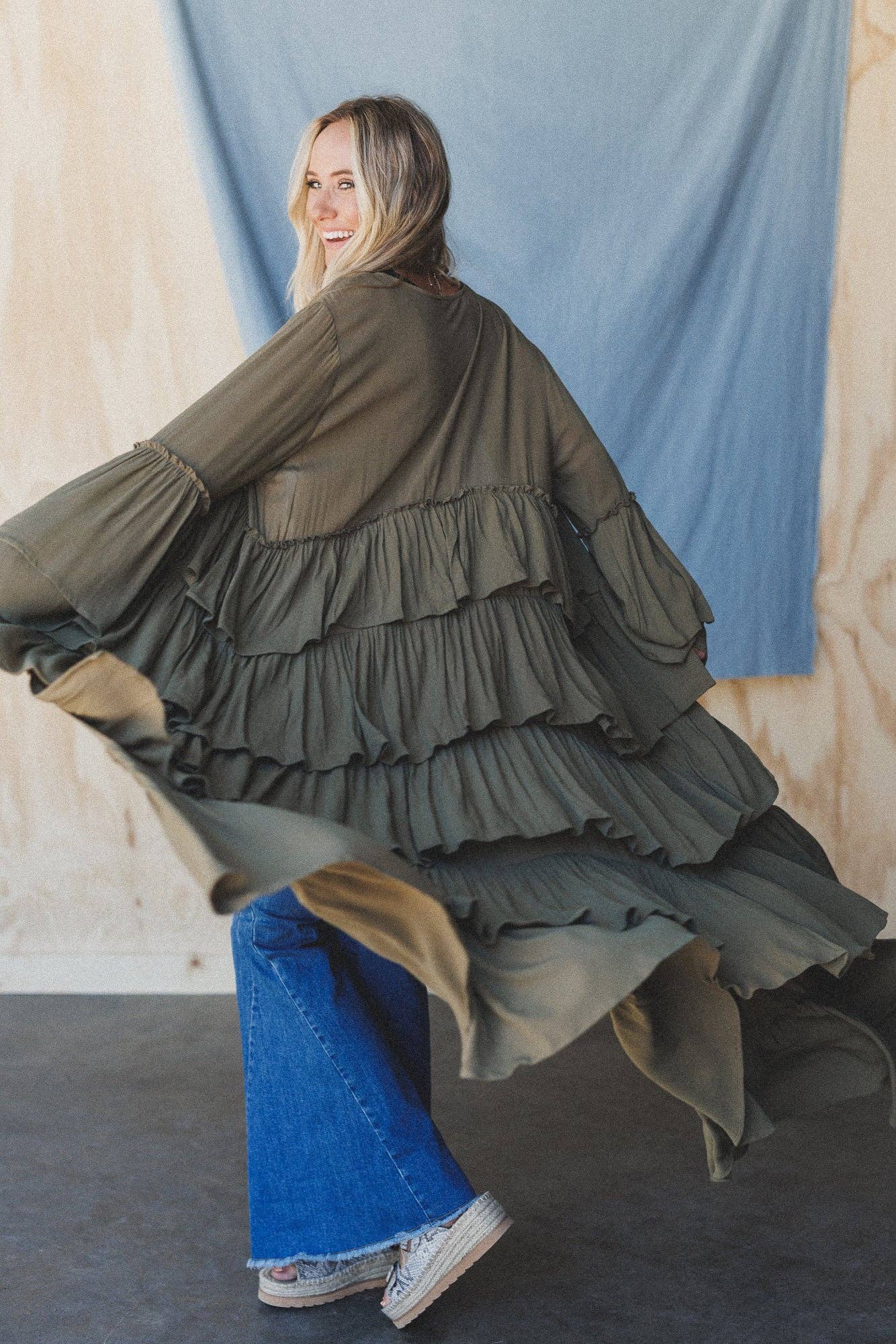 Layers Of Love Duster Kimono - Olive. 3BN