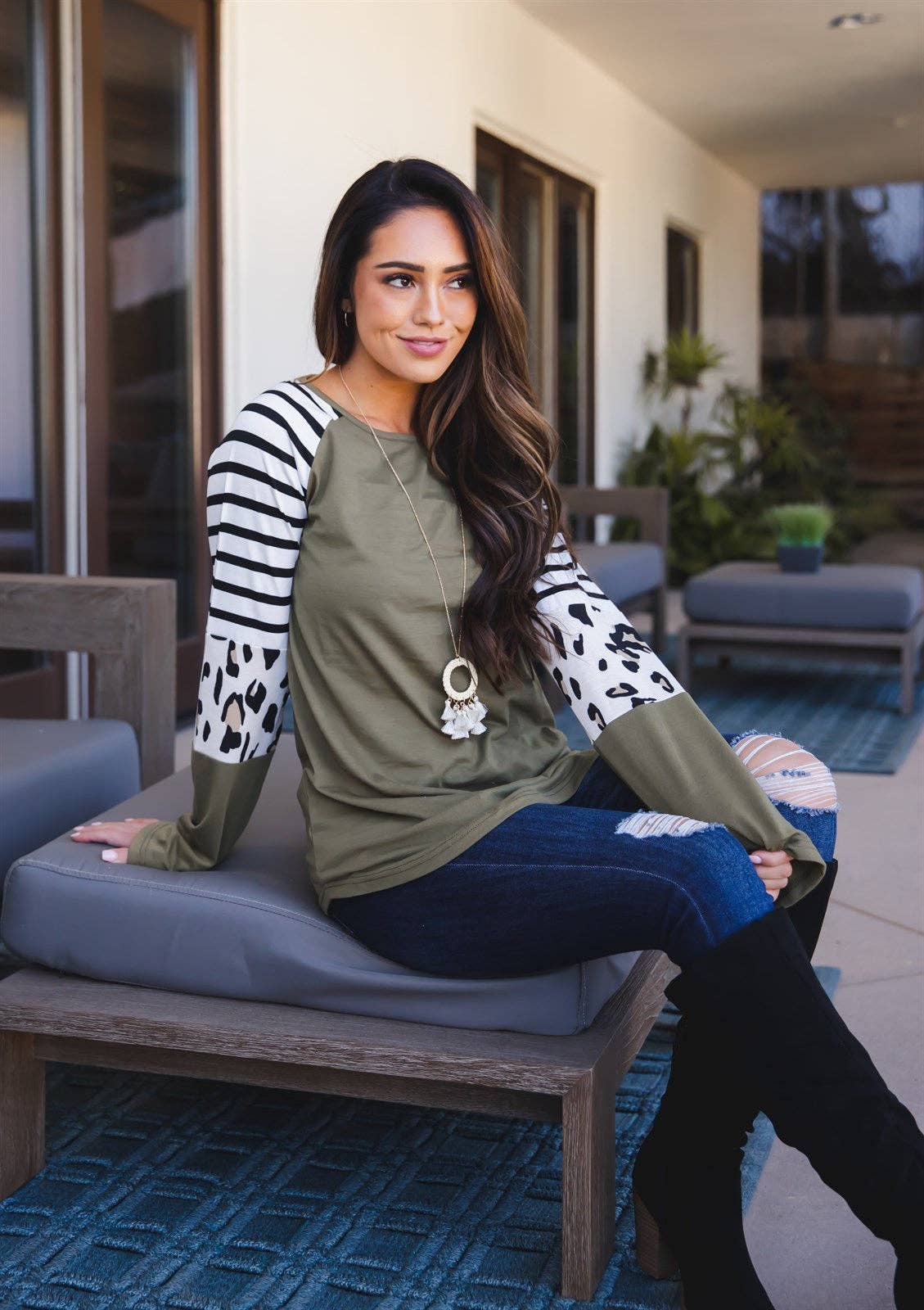 Stripe Animal Print Mary Ellen Top