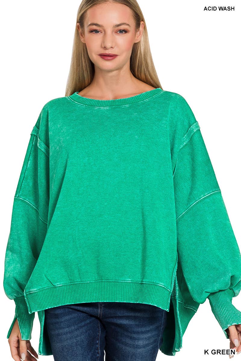 Acid Washed Hi Low Fleece Sweatshirt
