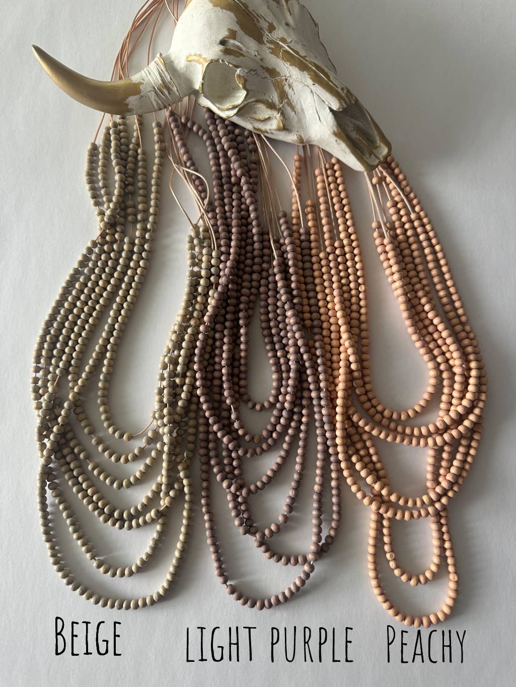 Multi Strand Wood Bead Boho Necklace - LIGHT PURPLE