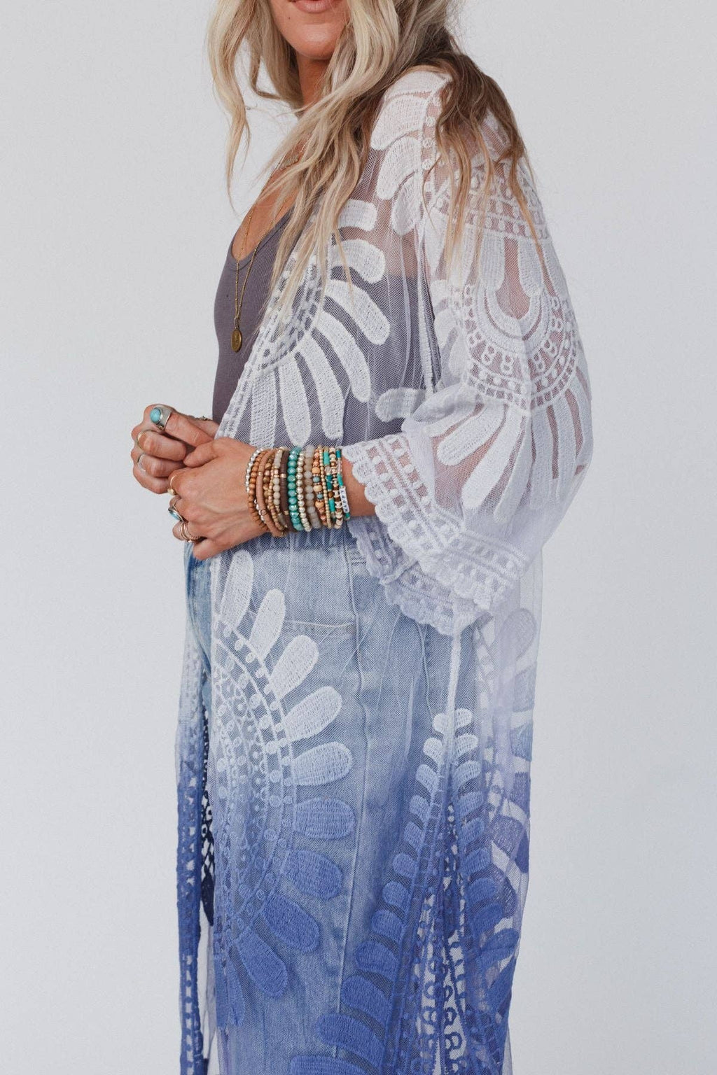 Poolside Ombre Lace Kimono - Periwinkle