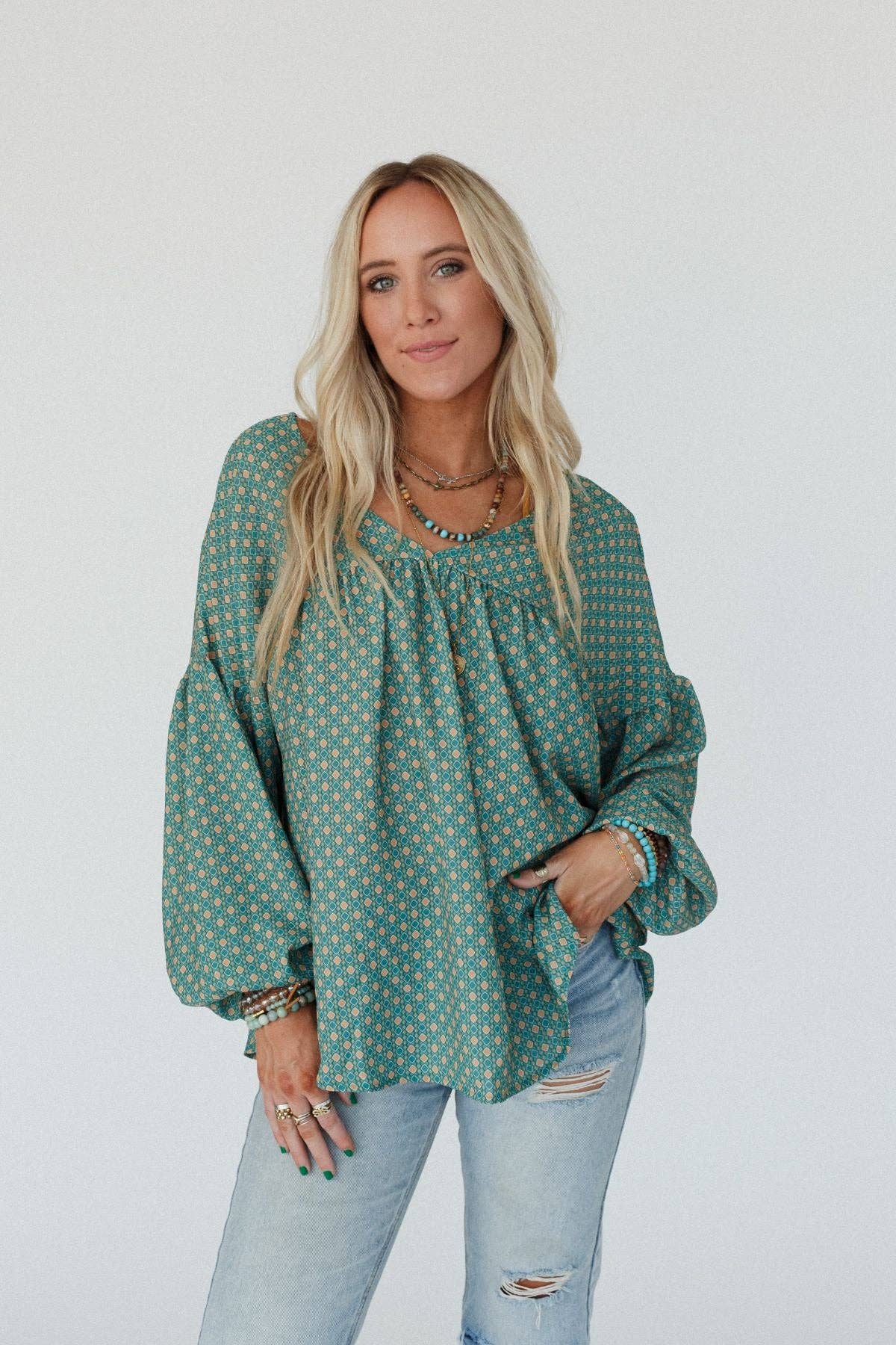 Kendrix Printed Top - Teal