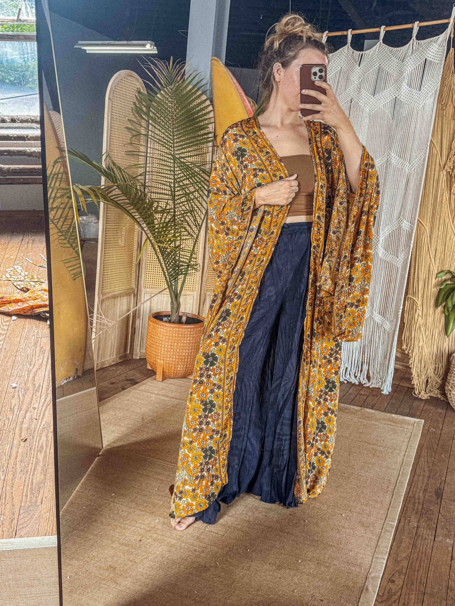 BOHO Silk Bell Sleeve Long Maxi Kimono Duster Cardigan - click to select color