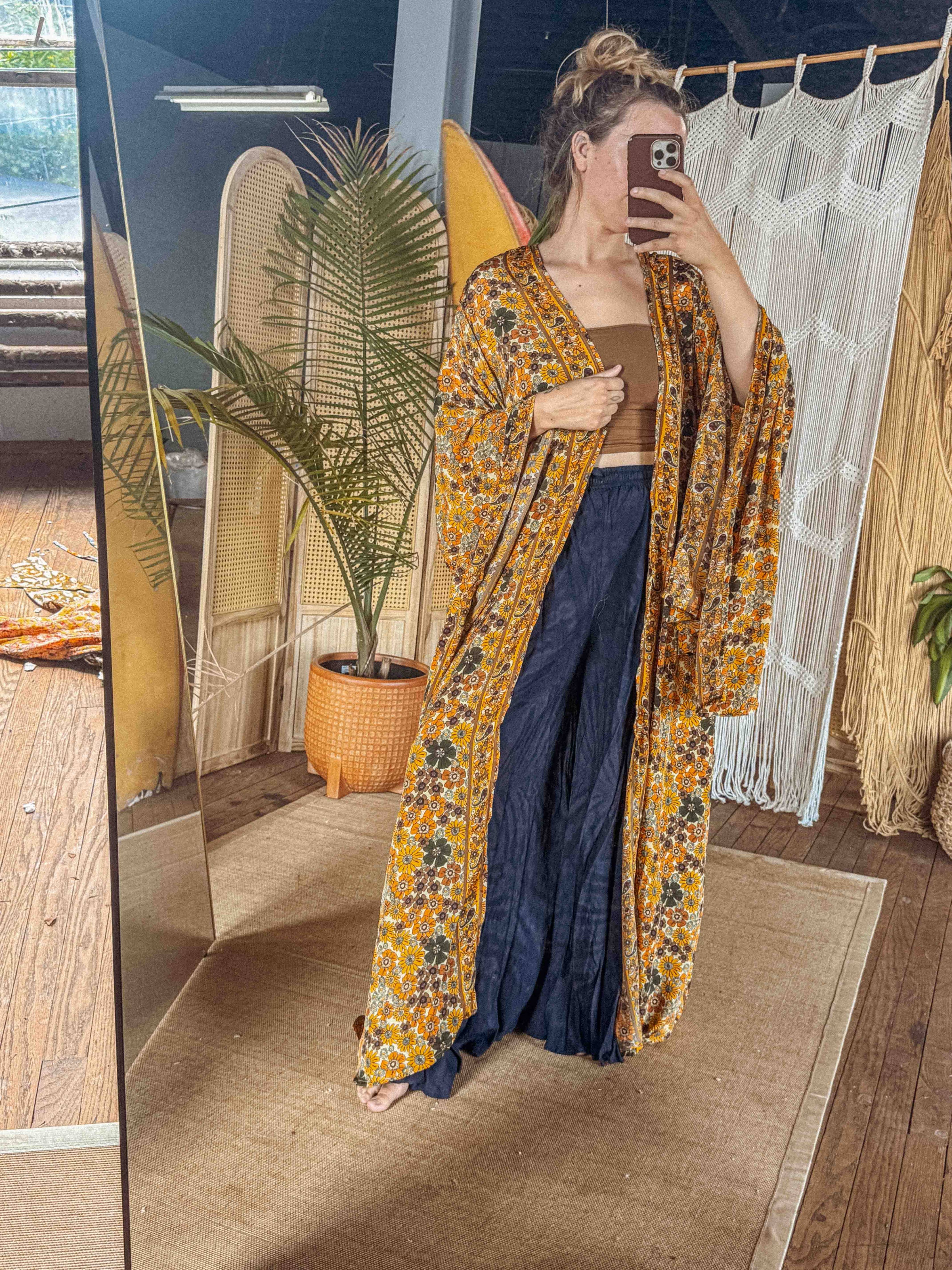 BOHO Silk Bell Sleeve Long Maxi Kimono Duster Cardigan - click to select color
