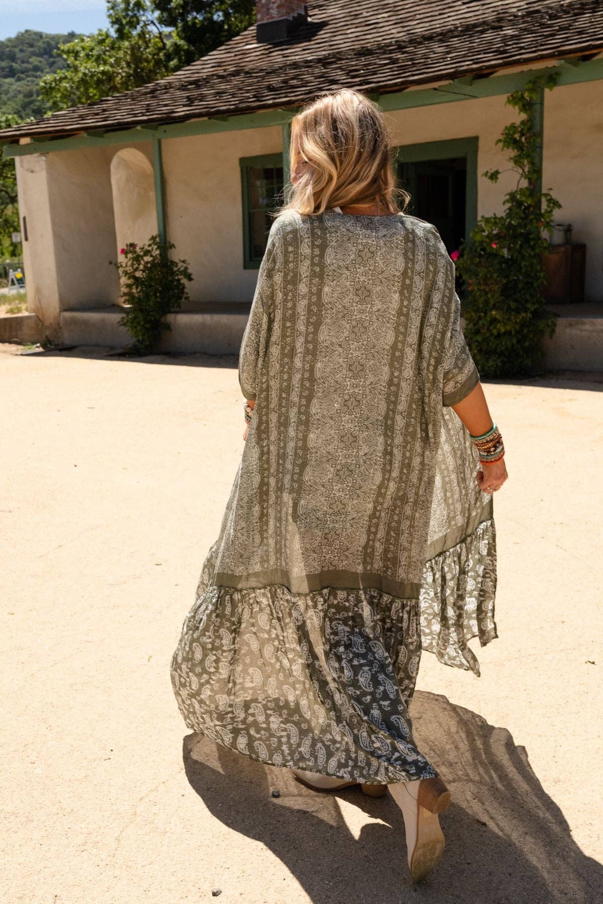 Paisley Tapestry Free Flow Duster Kimono - Olive 3BN