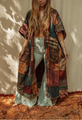Earthy Hippie Boho Duster Patchwork Kimono, Unisex Smock