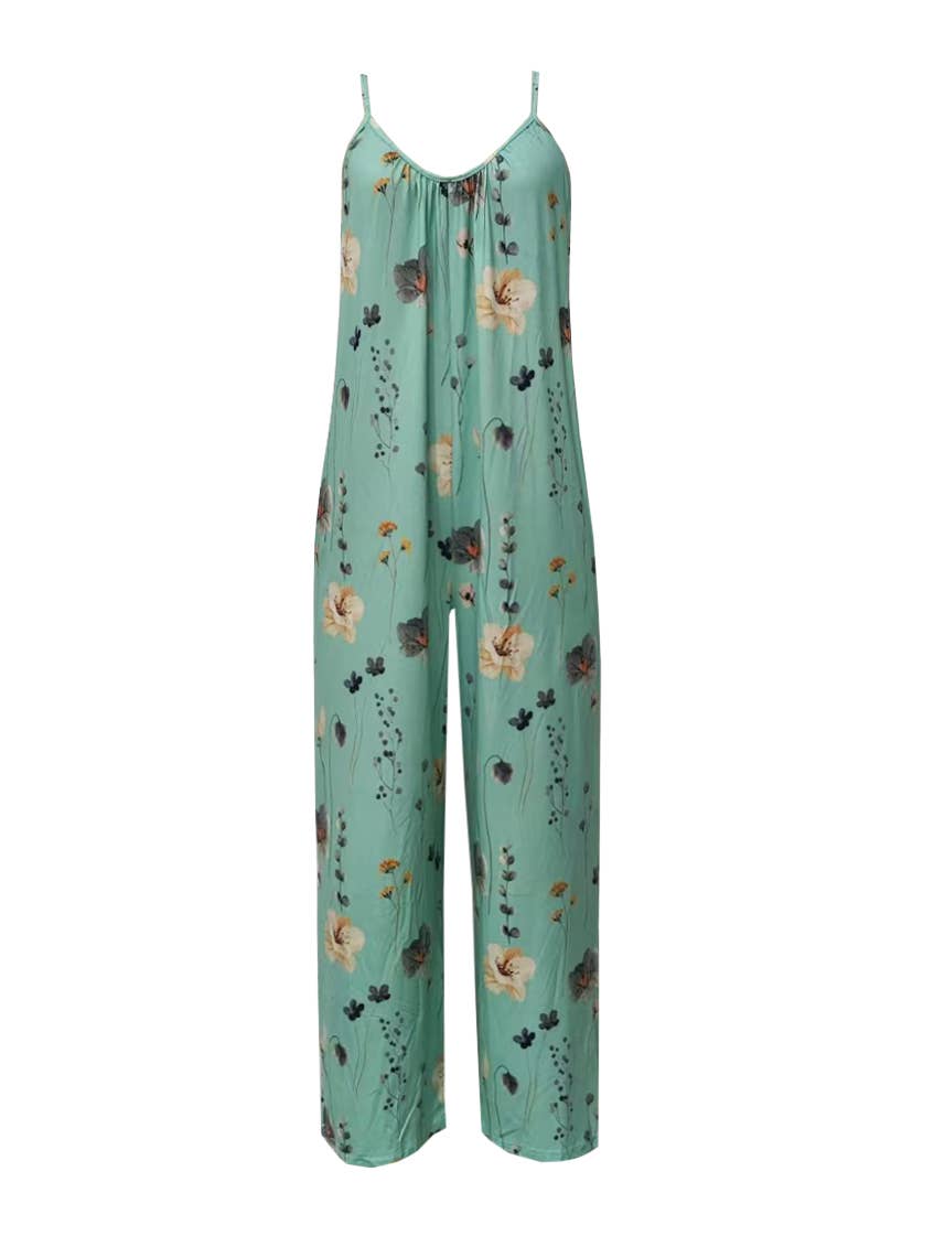 Casual Sleeveless Floral Print Jumpsuit- select color