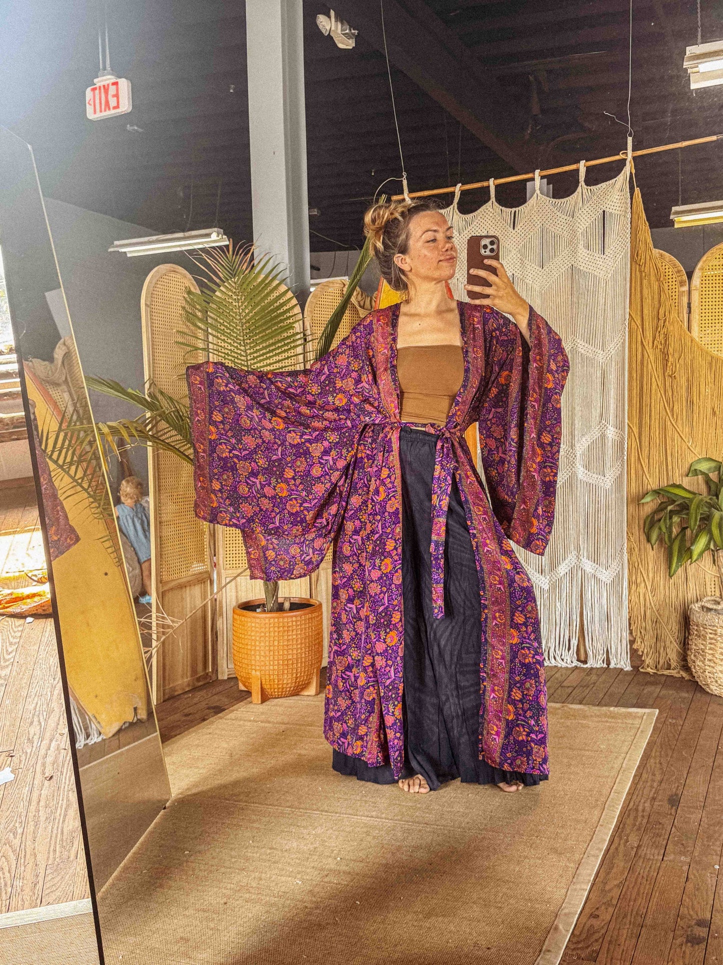 BOHO Silk Bell Sleeve Long Maxi Kimono Duster Cardigan - click to select color