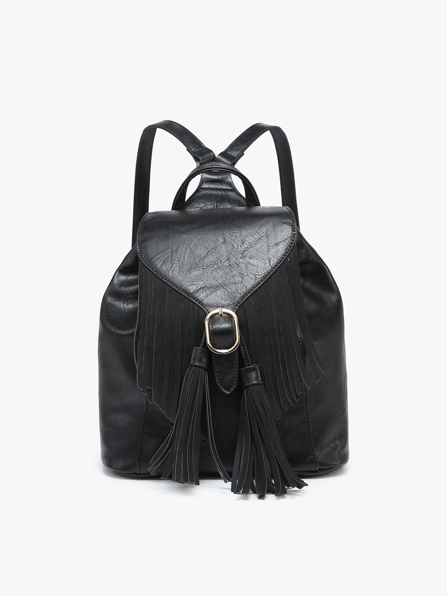 Mustard Distressed Bucket Backpack w/ Fringe