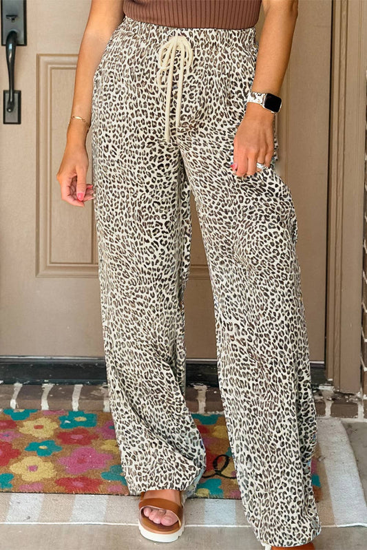 Ashley Leopard Drawstring Elastic Waistband Loose Pants