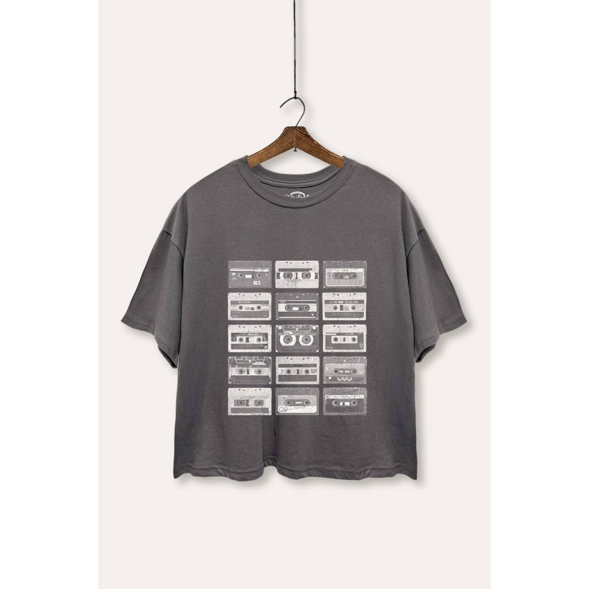 Vintage Cassette Tape Monochrome Graphic Boxy Crop Top