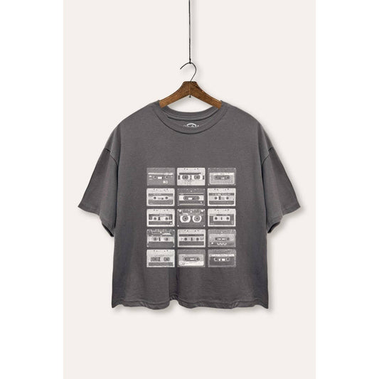 Vintage Cassette Tape Monochrome Graphic Boxy Crop Top
