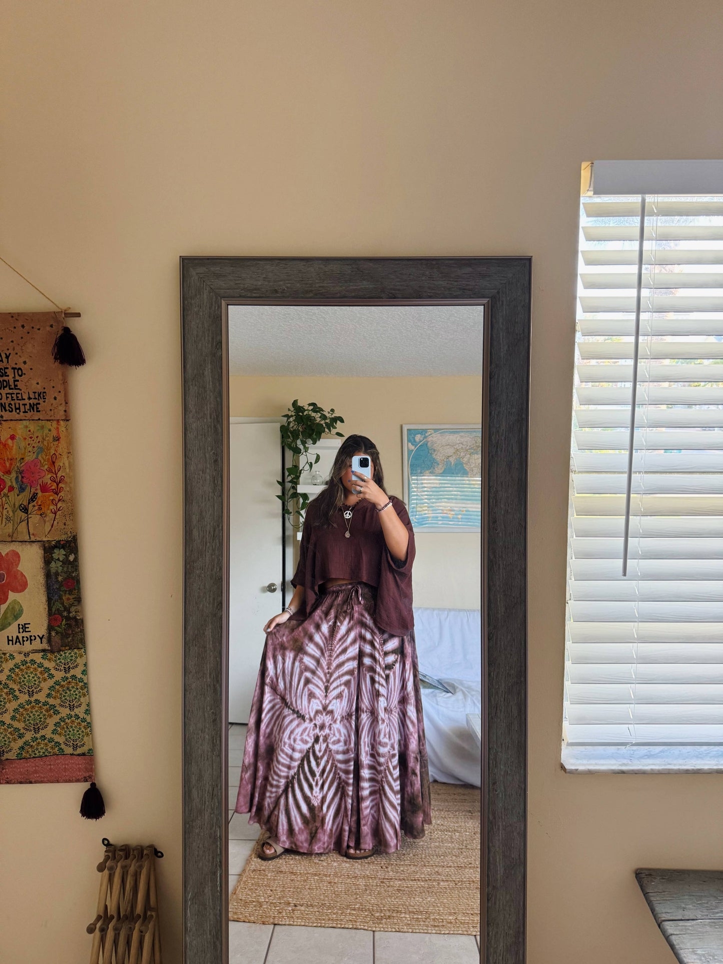 Bohemian Bamboo Organic Cotton Tee Shirt, Flowy Comfy Top: Tan / Lark / PLUS (full length not cropped)