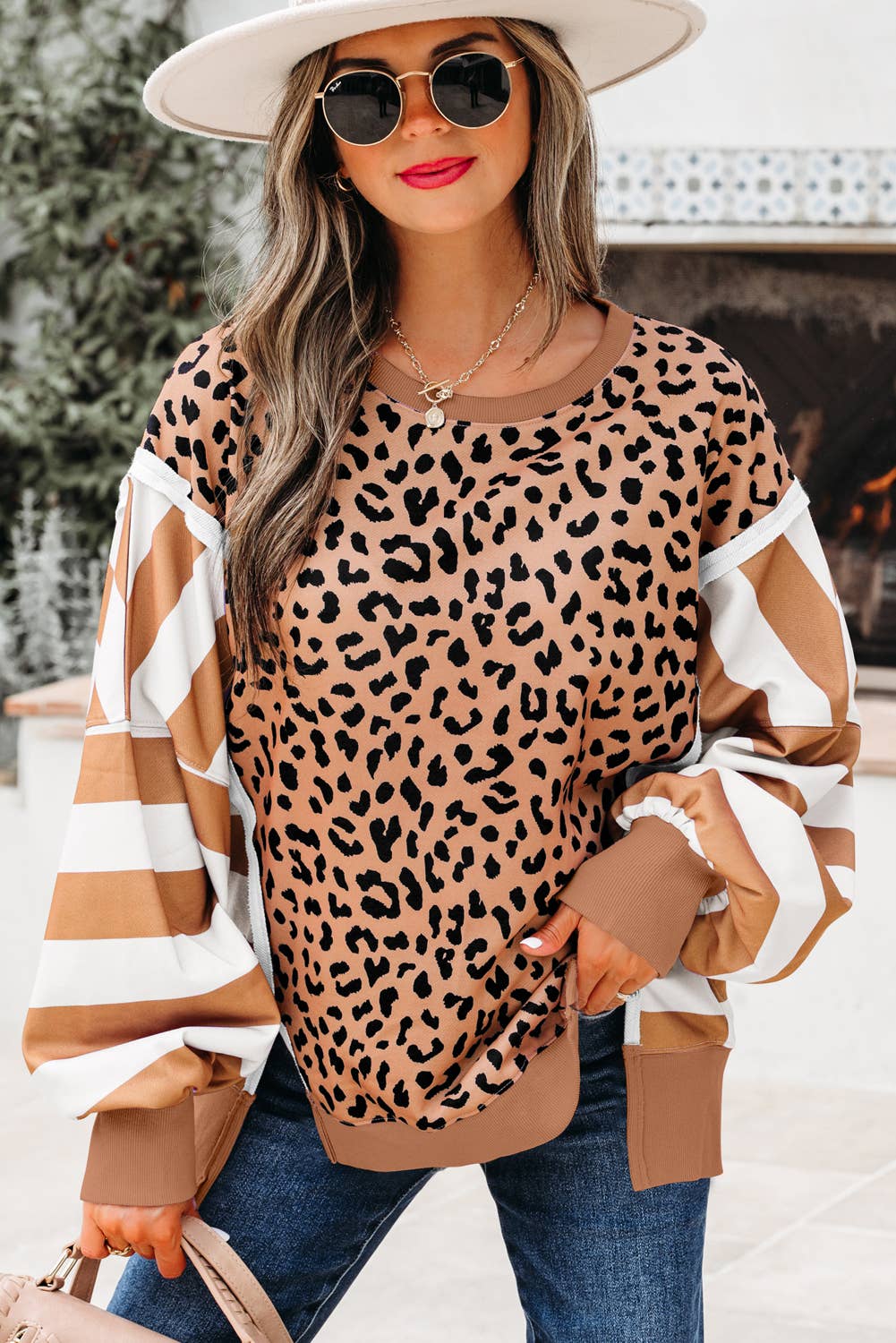 Kristen Colorblock Leopard Oversize Casual Sweatshirt