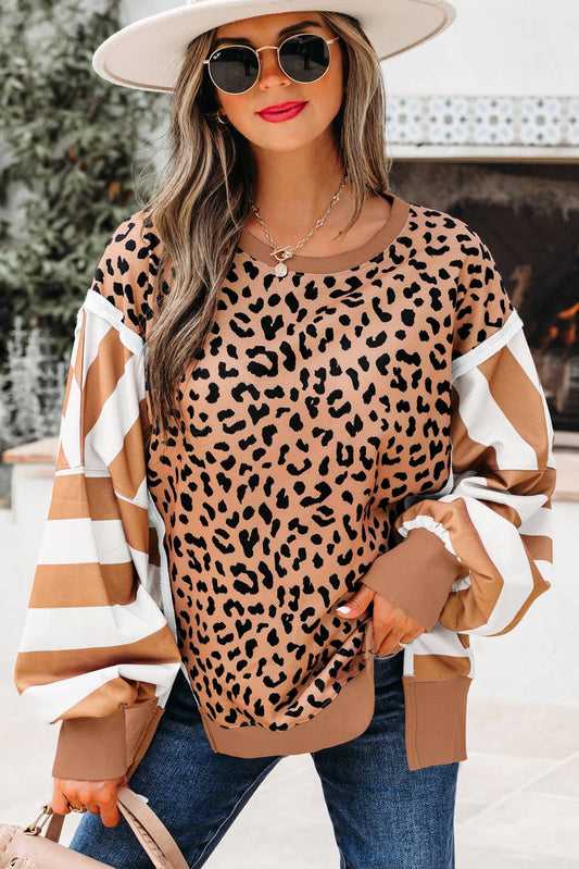 Kristen Colorblock Leopard Oversize Casual Sweatshirt