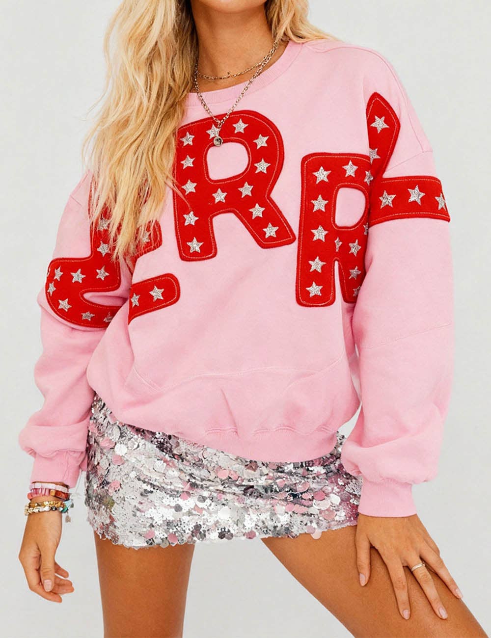 Ladies Christmas  Merry Letter Sequin Sweatshirt