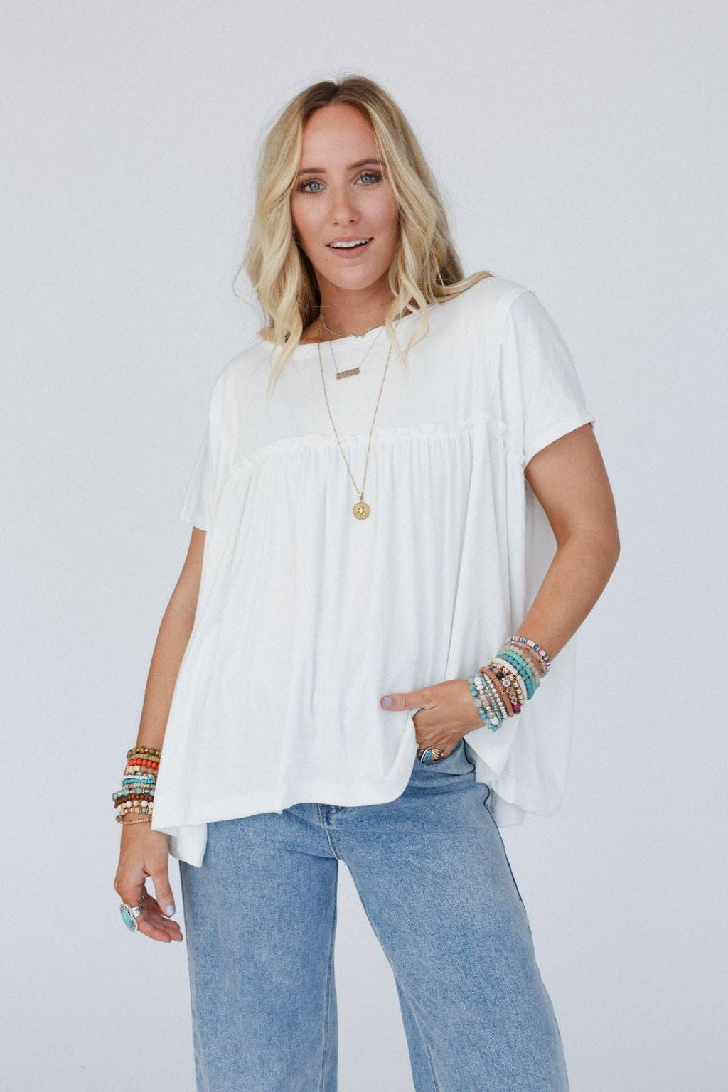 Sunday Morning Babydoll Top - White 3BN