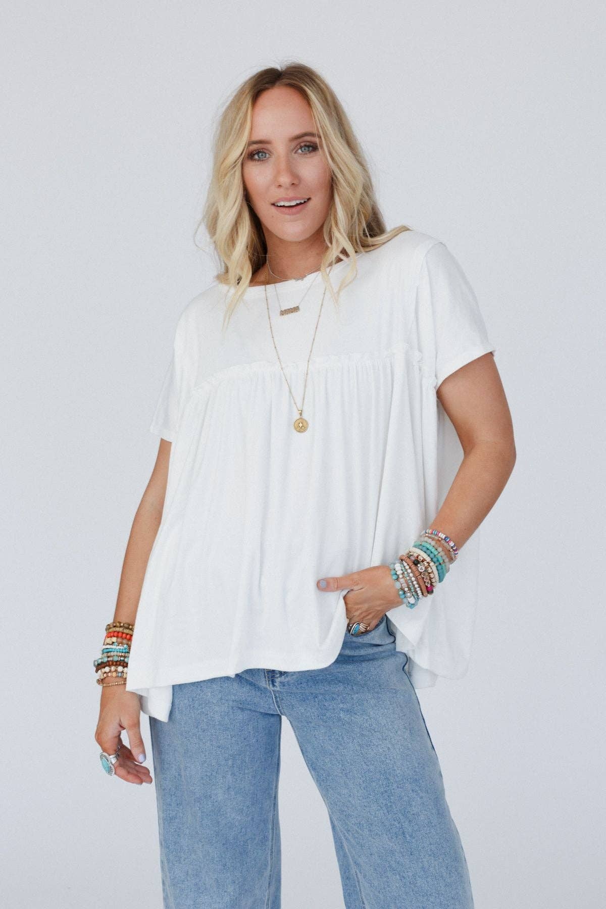 Sunday Morning Babydoll Top - White 3BN