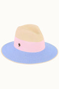 Colorblock Wide Brim Straw Fedora with Palm Deco
