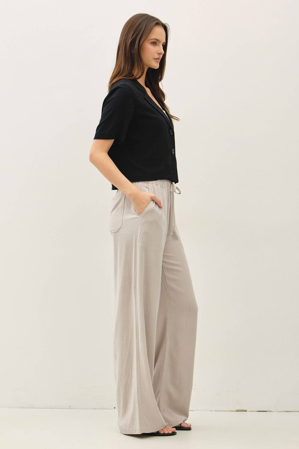 LINEN BLEND WIDE LEG PANTS
