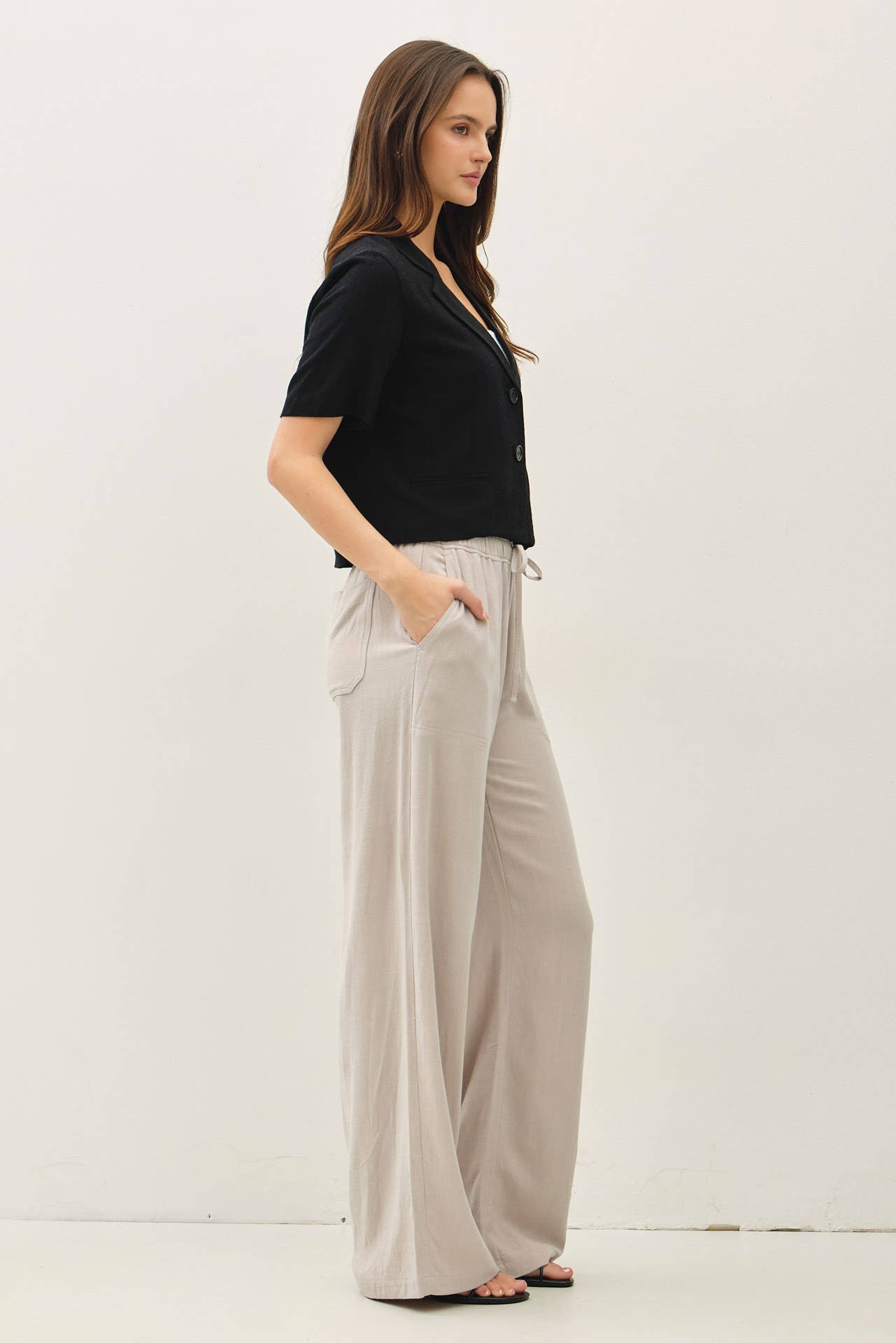 LINEN BLEND WIDE LEG PANTS