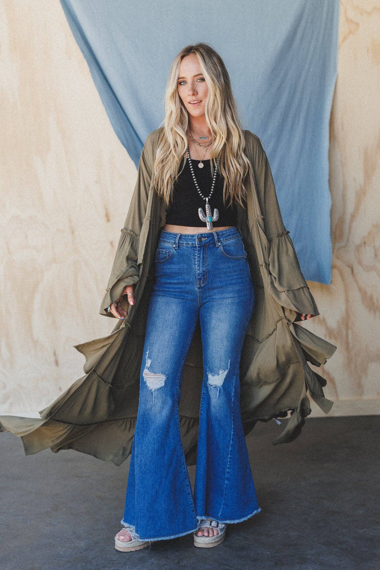 Layers Of Love Duster Kimono - Olive. 3BN