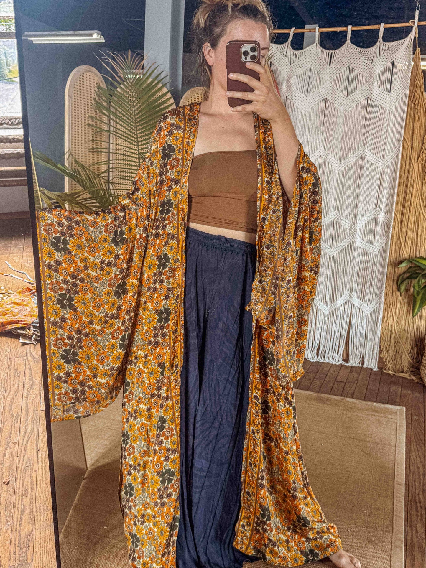 BOHO Silk Bell Sleeve Long Maxi Kimono Duster Cardigan - click to select color