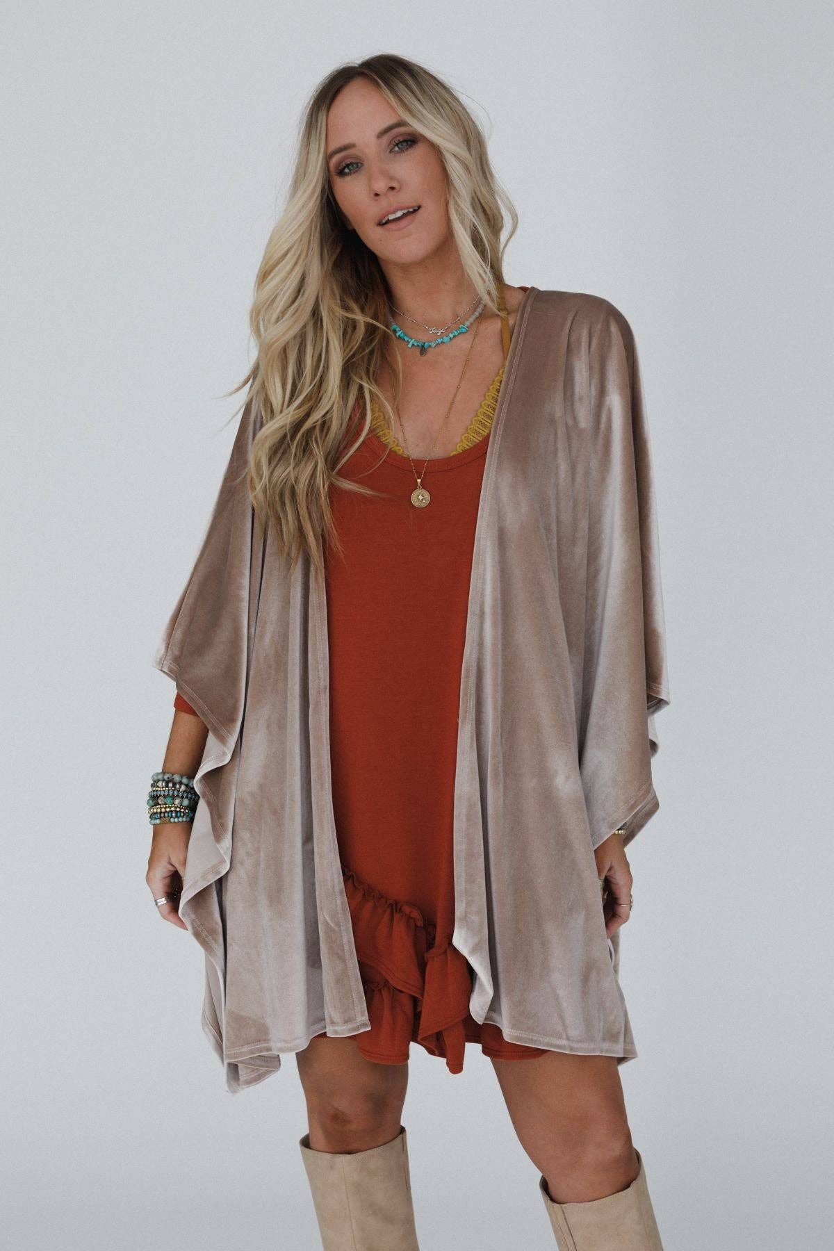 Savoy Velvet Kimono - Taupe 3BN