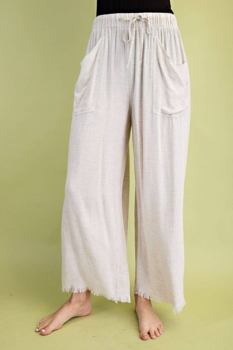 Frayed Cropped Wide Leg Pants -Emerald