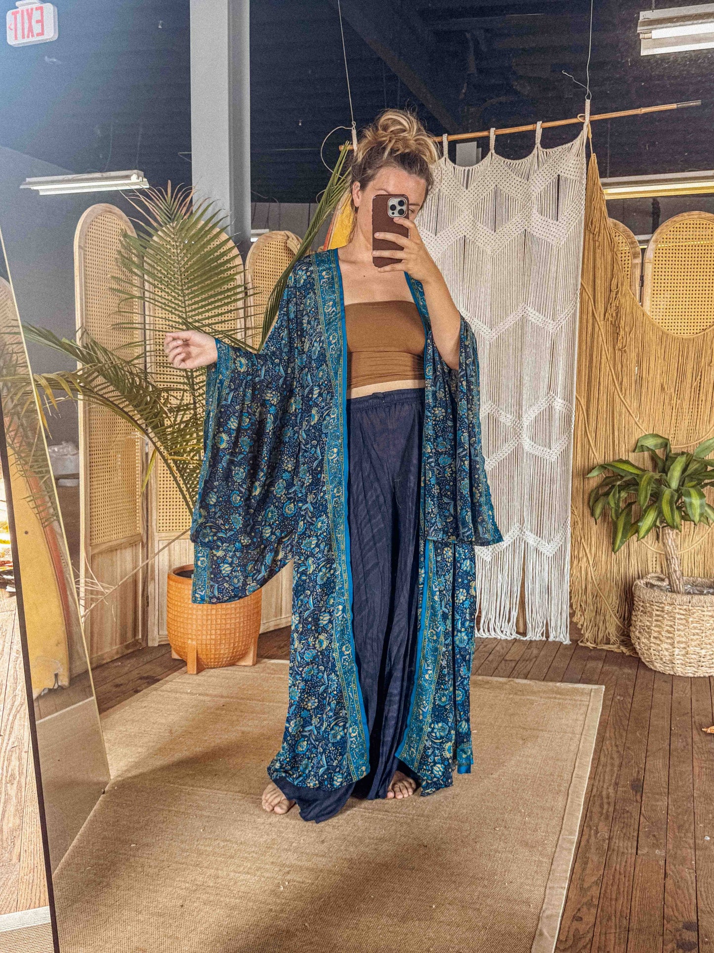 BOHO Silk Bell Sleeve Long Maxi Kimono Duster Cardigan - click to select color