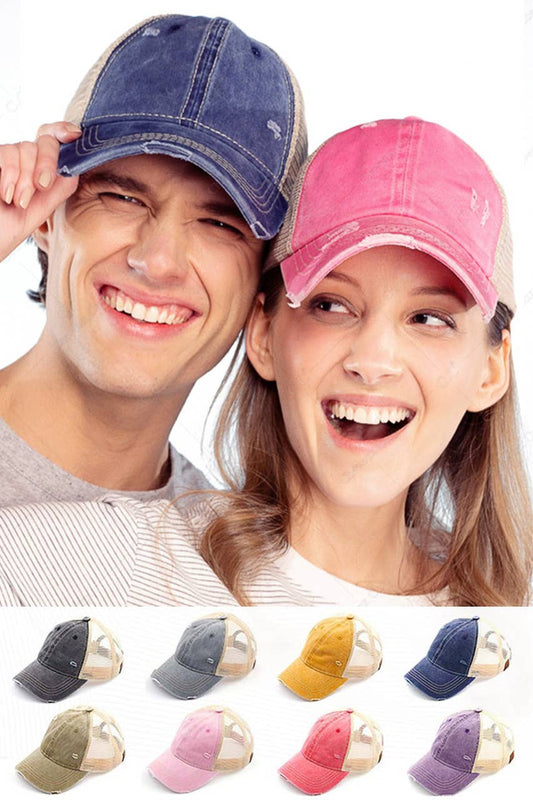 Washed Mesh Back distressed Baseball C.C. Cap