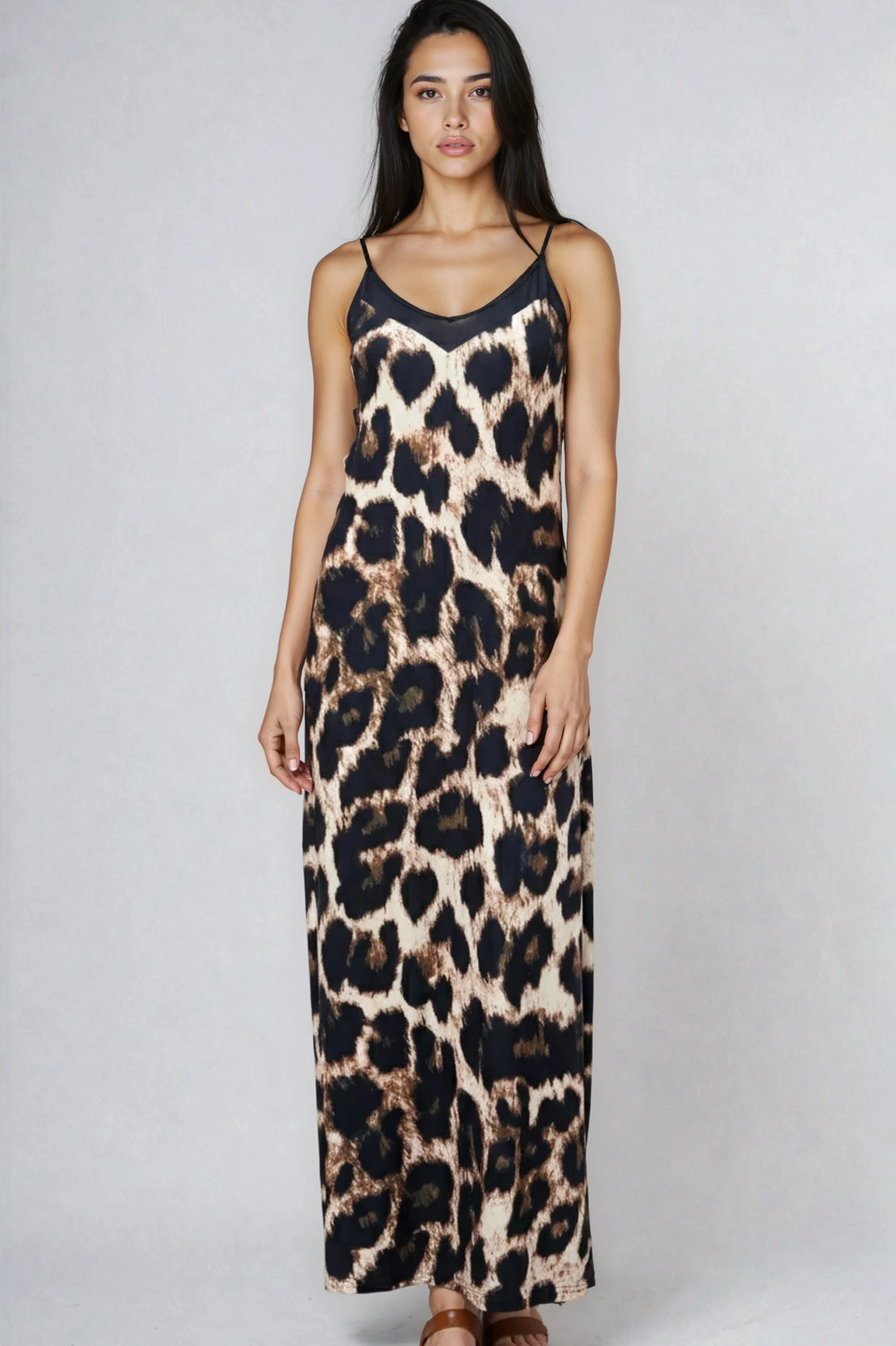 Maxi Slip Dress -Cheetah print