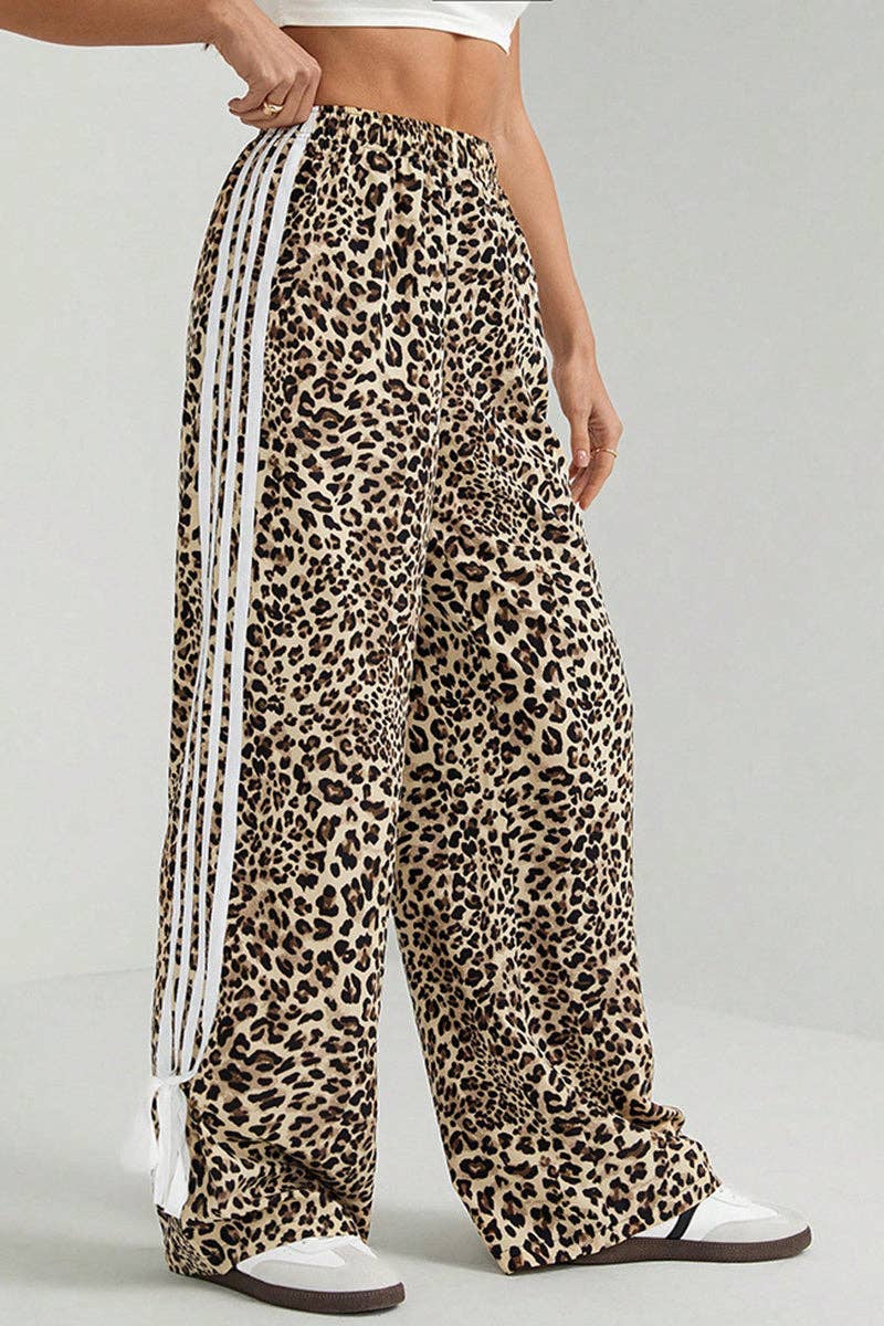 Leopard Print Stripe Casual Pants