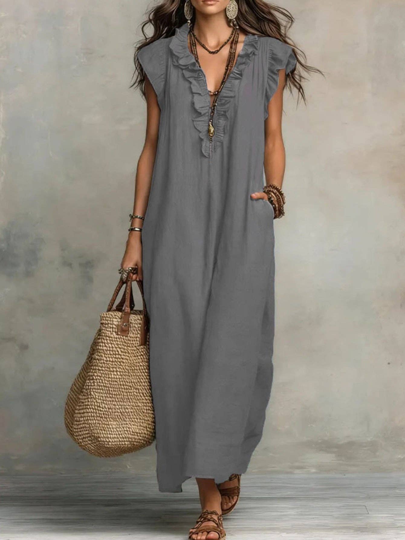 Flowy Boho Maxi Dress - choose color