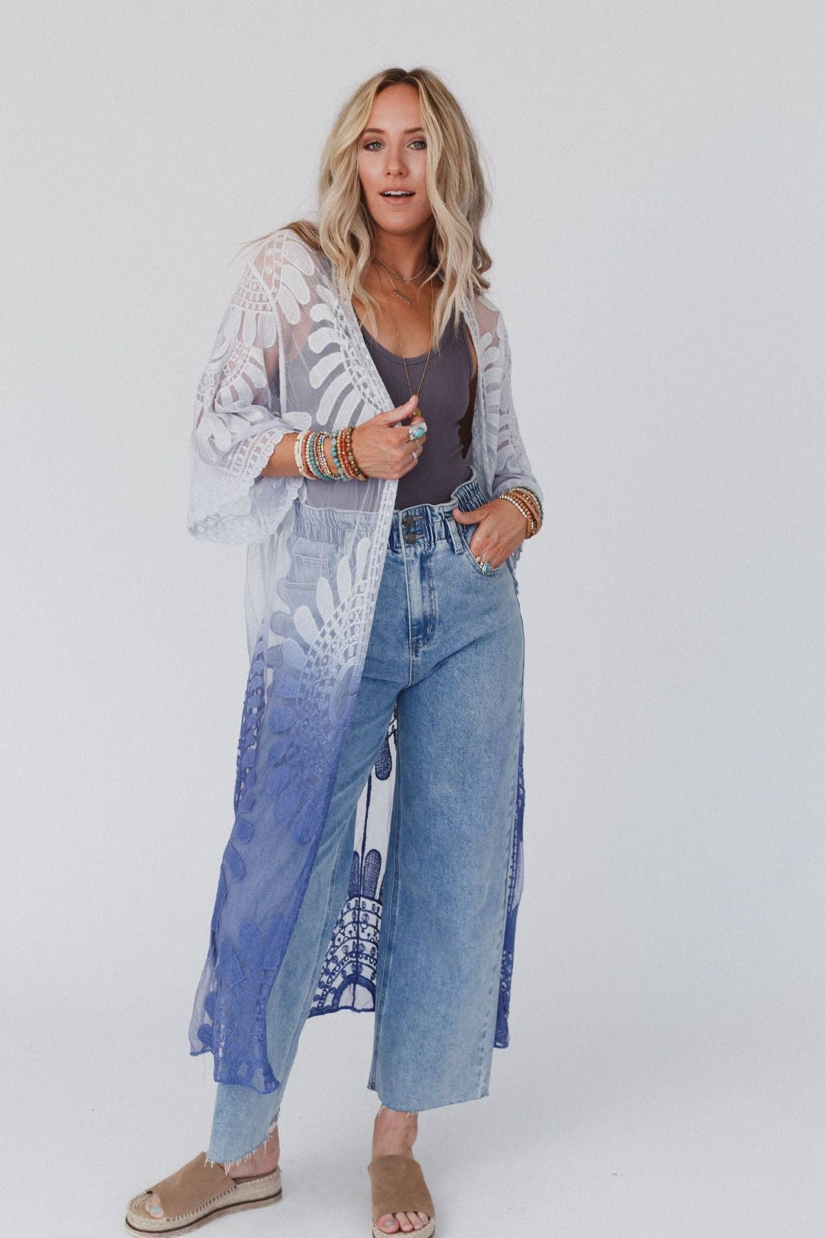 Poolside Ombre Lace Kimono - Periwinkle
