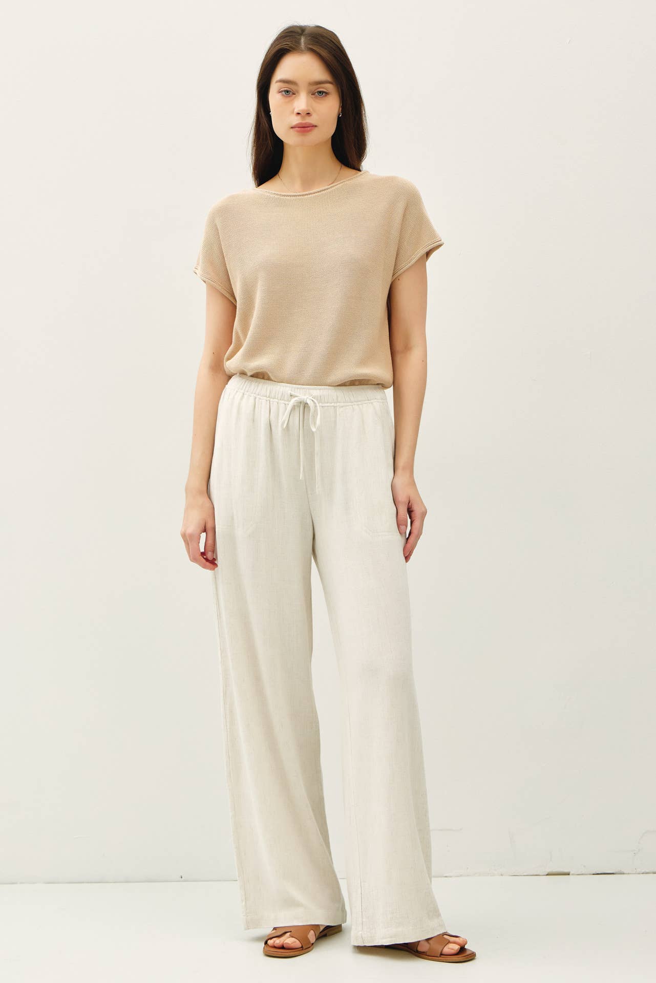 LINEN BLEND WIDE LEG PANTS