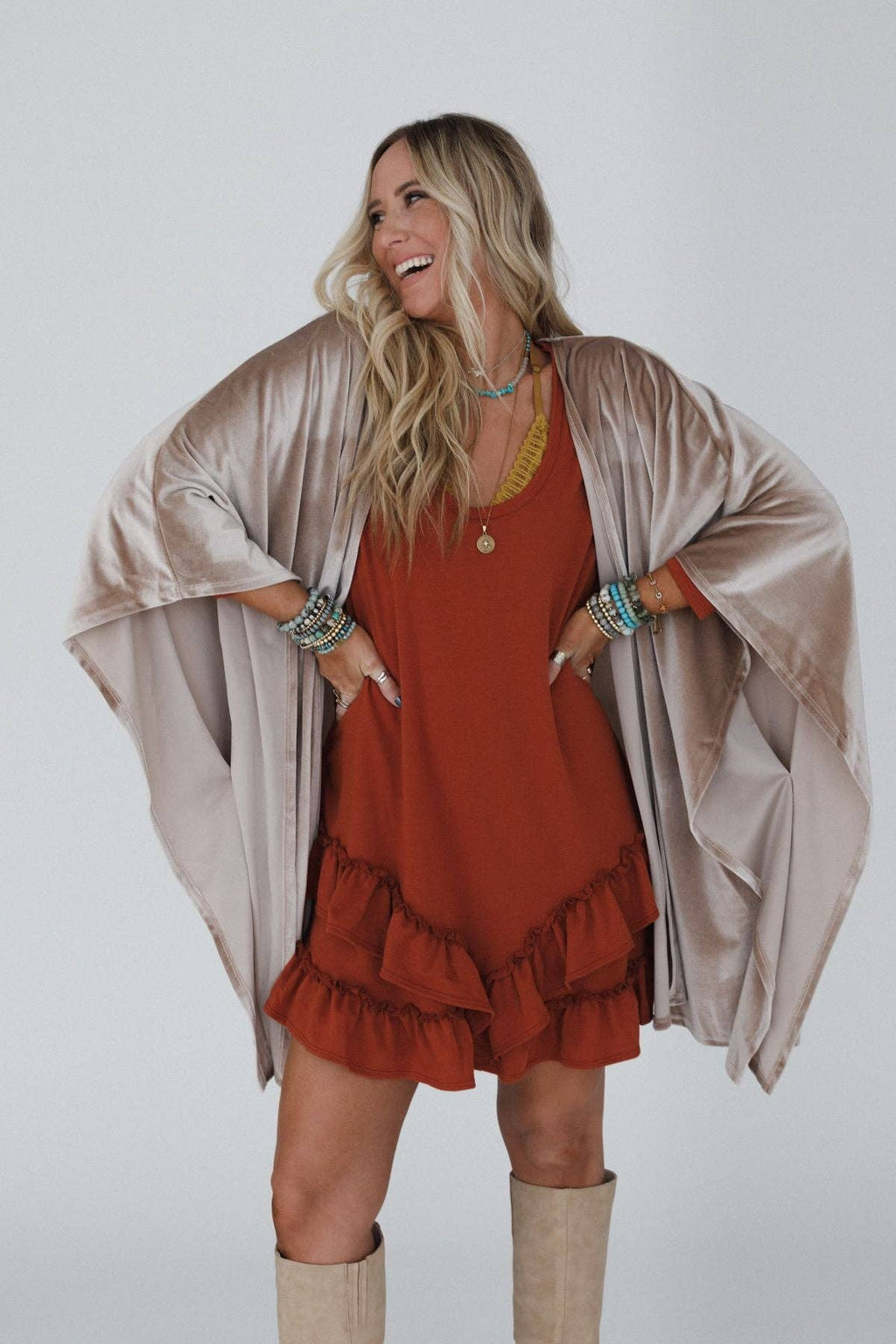 Savoy Velvet Kimono - Taupe 3BN