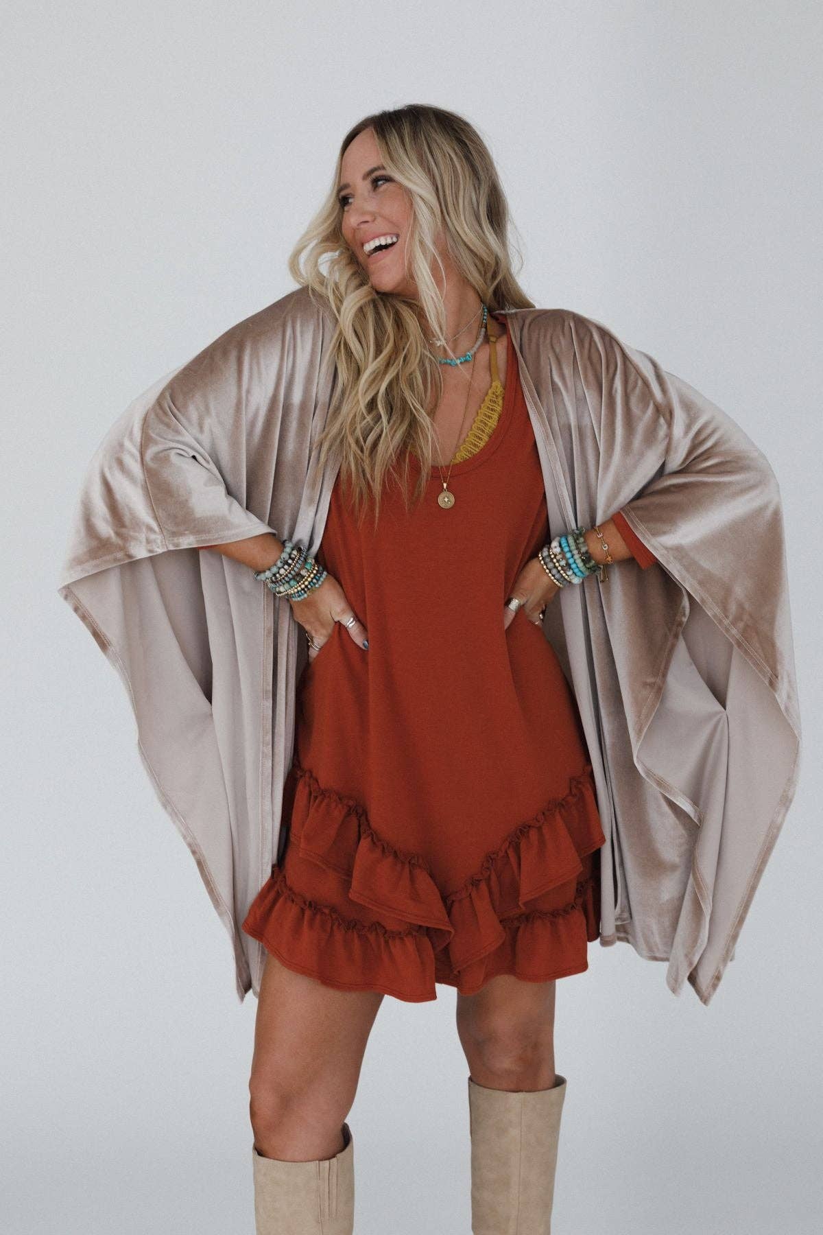Savoy Velvet Kimono - Taupe 3BN
