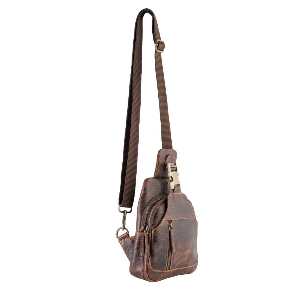 Genuine Leather  Unisex Travel Sling - Rustic Mahogany