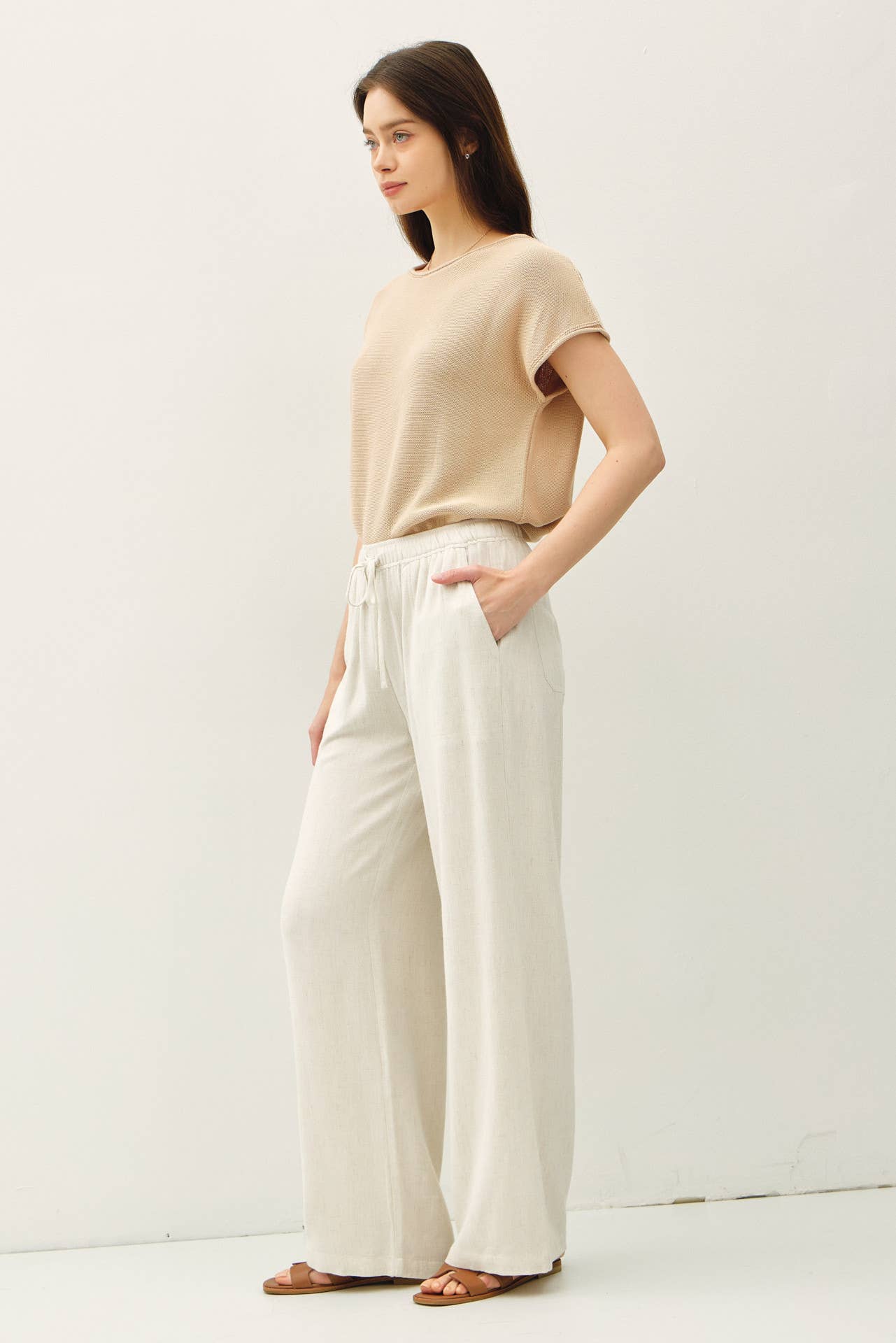 LINEN BLEND WIDE LEG PANTS