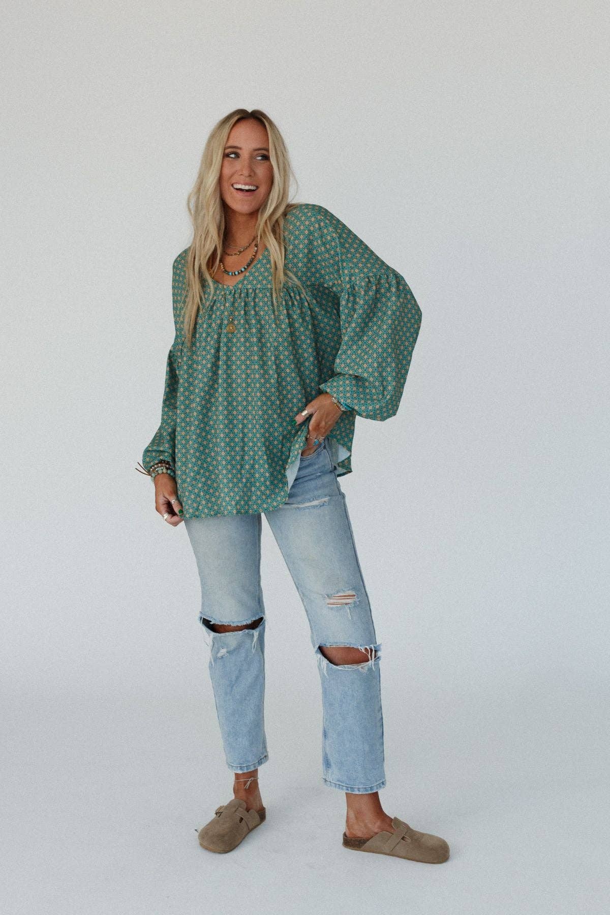 Kendrix Printed Top - Teal