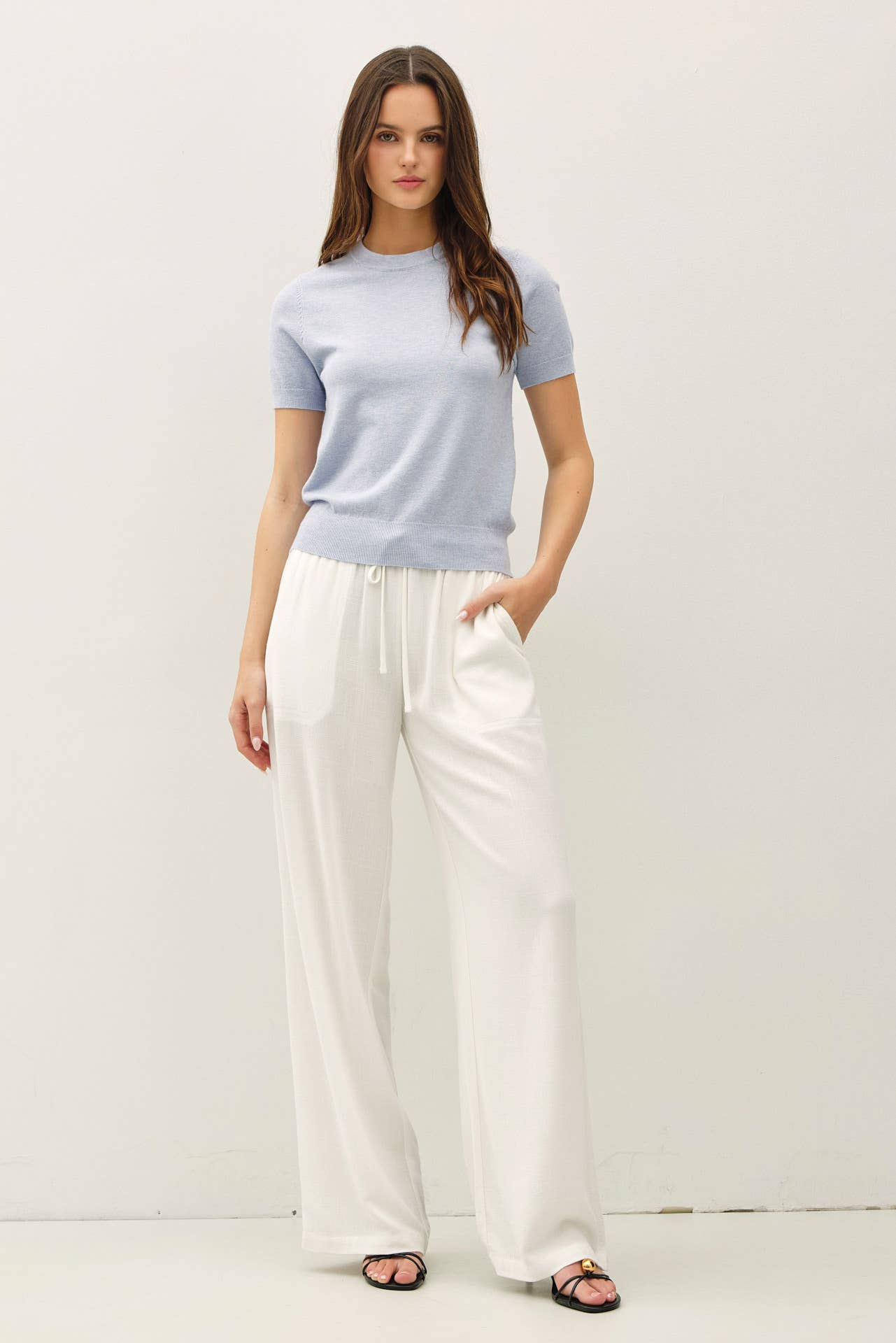 LINEN BLEND WIDE LEG PANTS