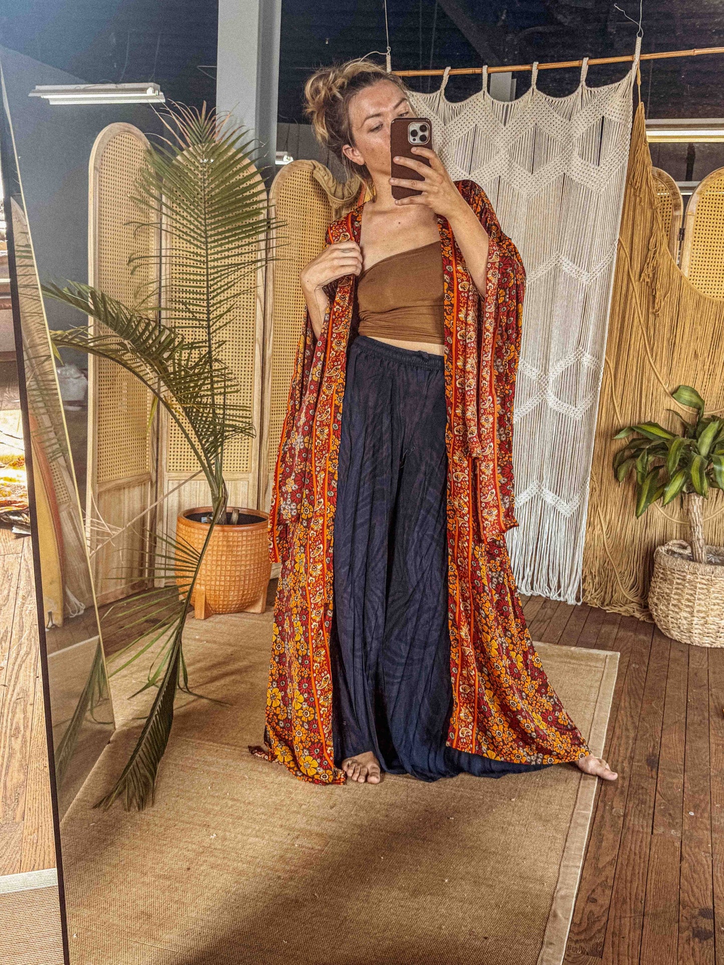 BOHO Silk Bell Sleeve Long Maxi Kimono Duster Cardigan - click to select color