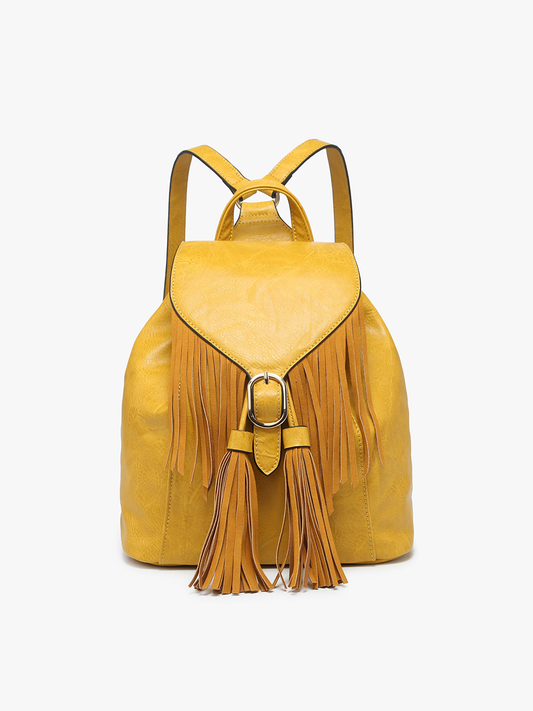 Mustard Distressed Bucket Backpack w/ Fringe