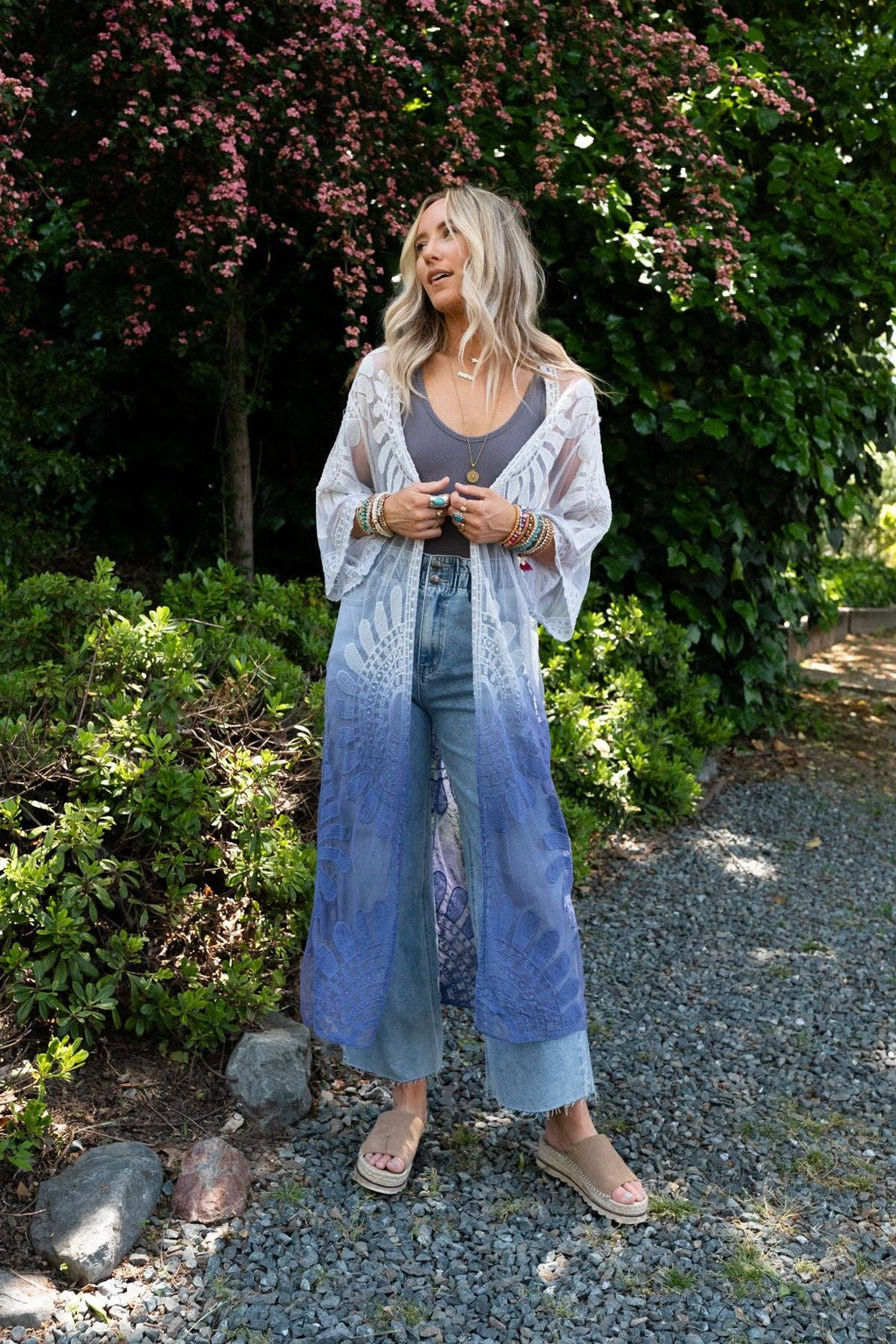 Poolside Ombre Lace Kimono - Periwinkle