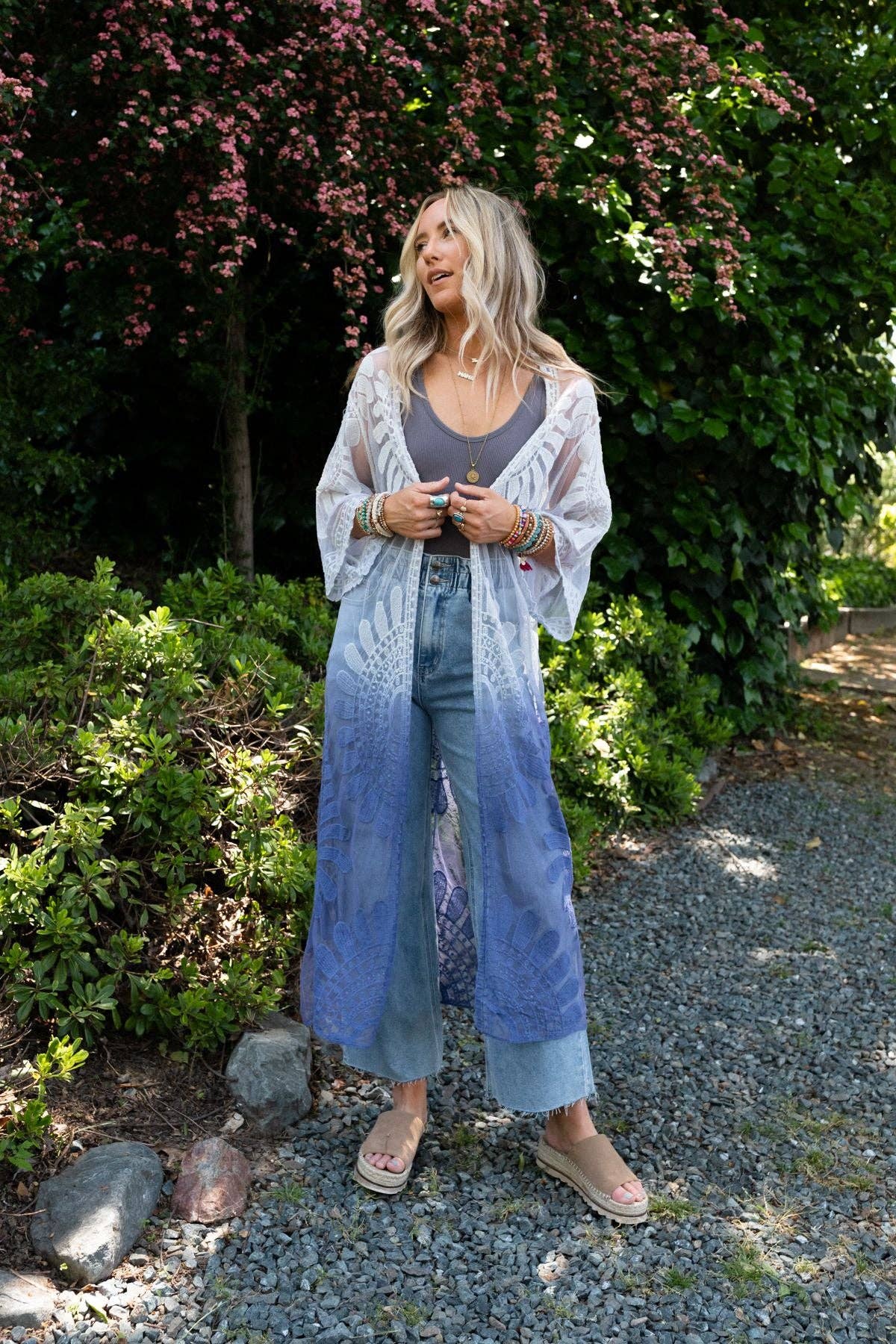 Poolside Ombre Lace Kimono - Periwinkle