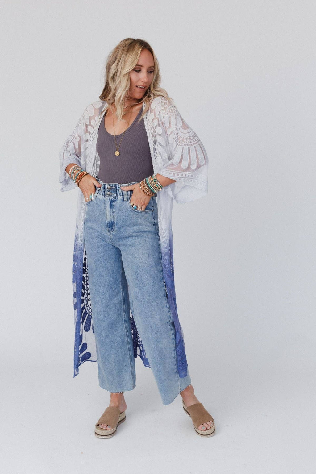 Poolside Ombre Lace Kimono - Periwinkle