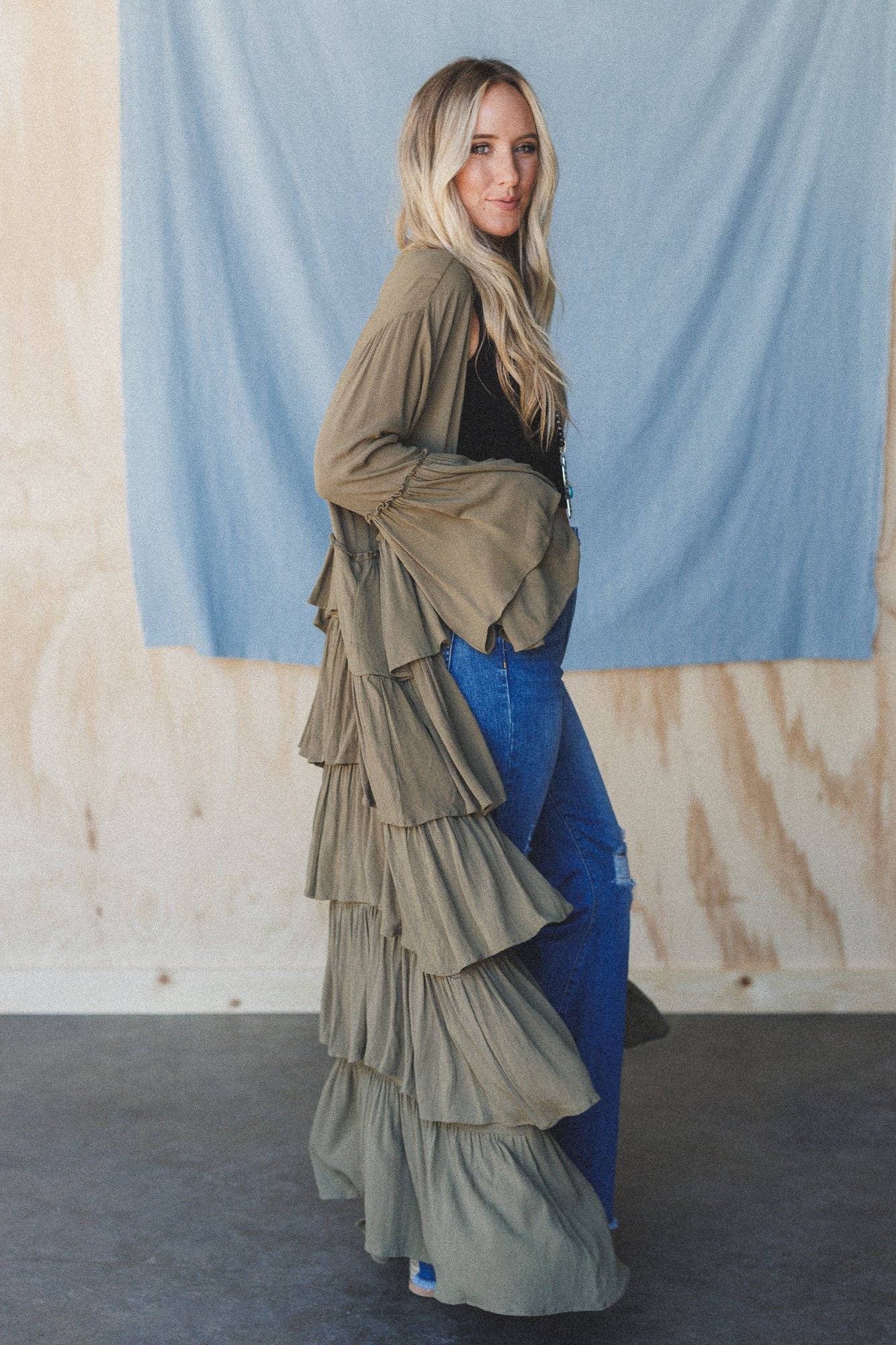 Layers Of Love Duster Kimono - Olive. 3BN