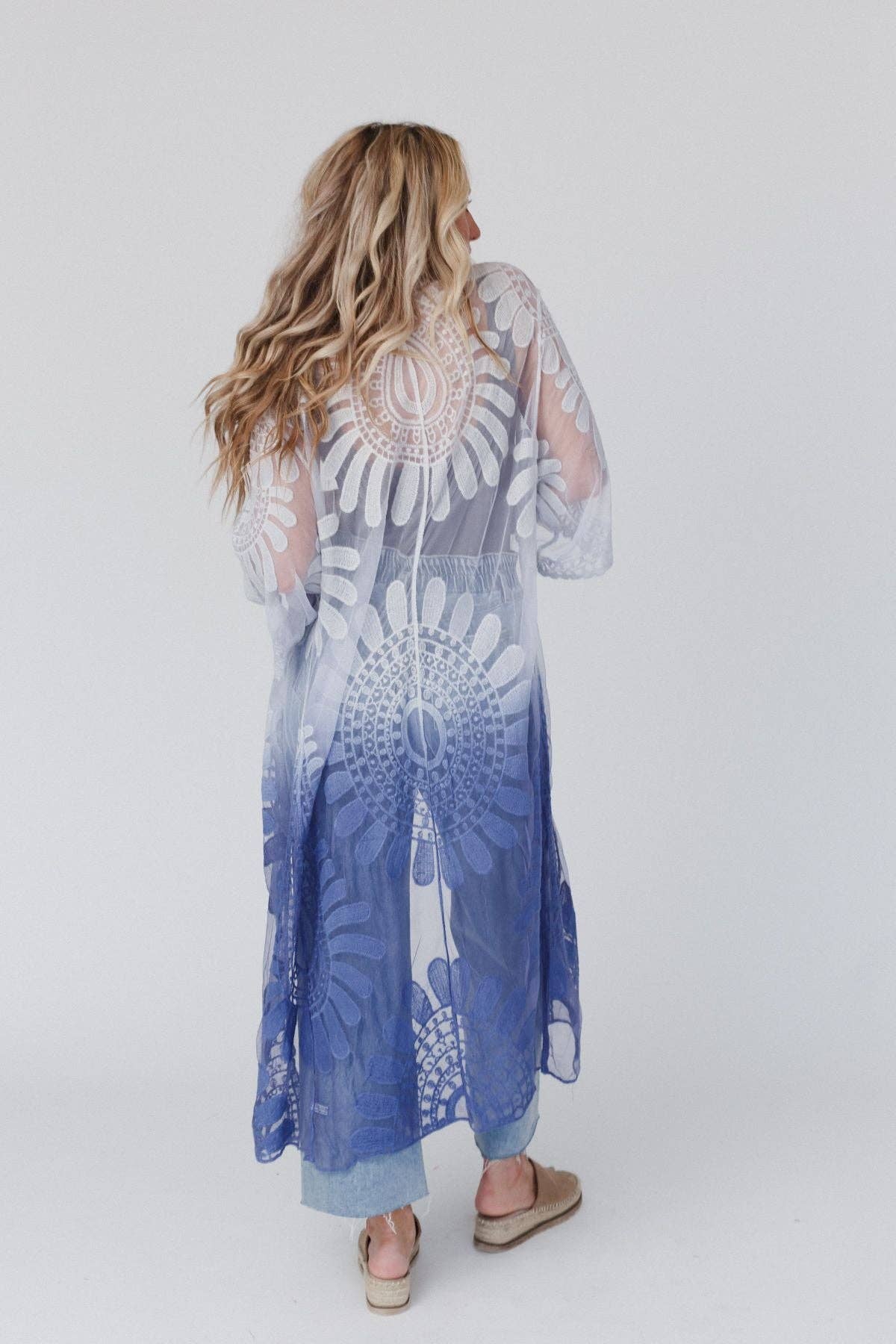 Poolside Ombre Lace Kimono - Periwinkle